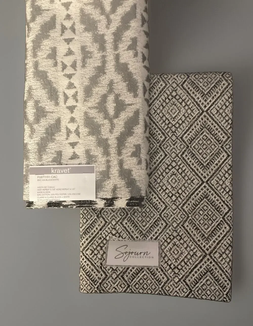 Kravet Guazu Noiri and Gray and White Jacquard Geometric Fabric Samples 25